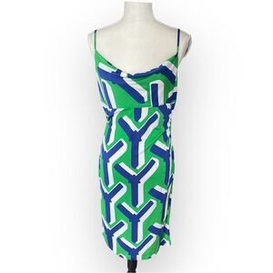 DIANE VON FURSTENBERG Knit Silk Jersey Jilda Y-print Dress Green Cowl Neck